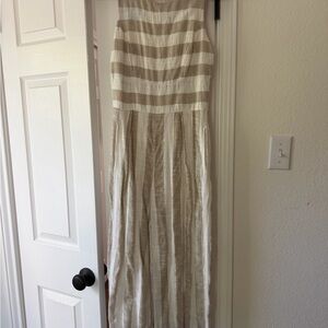 Sugarlips Cream and Tan Striped Strapless Maxi